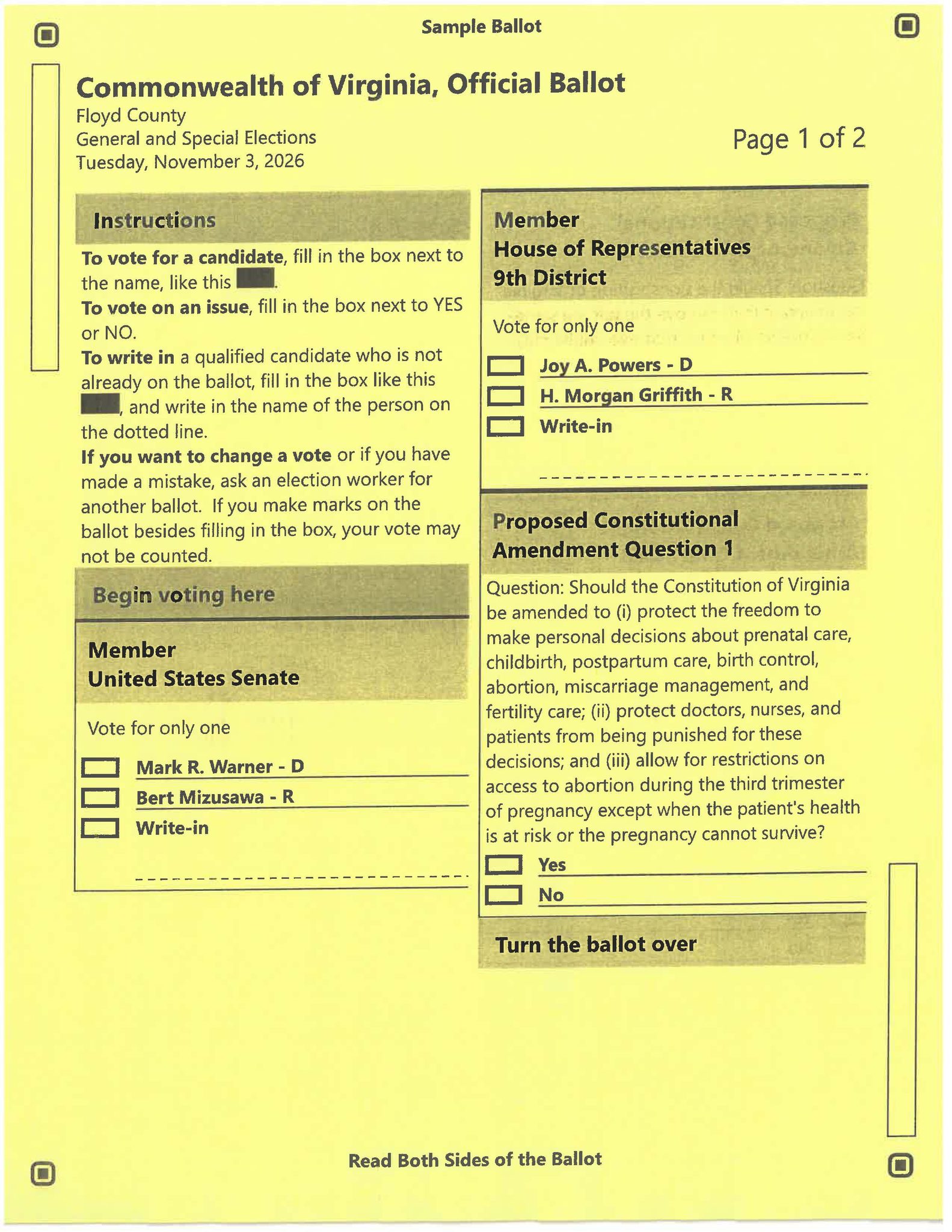 November 3, 2026 General and Special Election Sample Ballot – Floyd ...